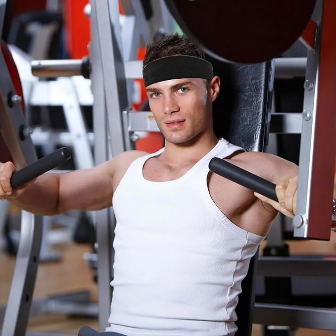 4 Pack Sweatbands Sports Headband for Men and Women, Moisture Wicking Athletic Workout Headband for Running, Tennis, Basketball, Yoga, Gym Stretchy Unisex Sweatband