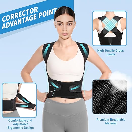 Eicgo Posture Corrector.Eicgo Adjustable Posture Corrector Belt,Upper Back and Spine Support, Adjustable Support Belt for Men and Women,Comfortable and Breathable Back Straightener (Medium)