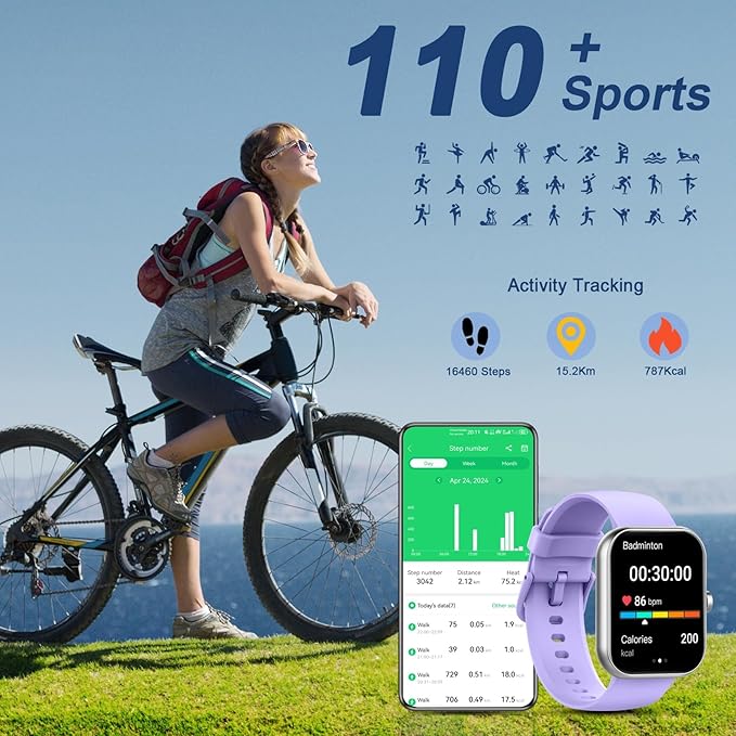 Smart Watch (Answer/Make Call), 1.96" HD Smartwatch for Women, 2025 Fitness Watch with 112+ Sport Mode/Pedometer/Calories/Sleep/Heart Rate Monitor, IP68 Waterproof Fitness Tracker for Android/iOS