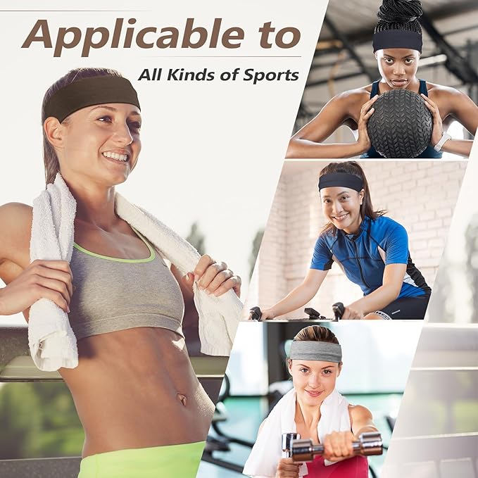 Headbands for Women Non Slip - 7PCS Fashion Sports Hair Bands for Women's Hair, Soft Cotton Cloth Stretchy Headbands for Women for Workout Yoga Running