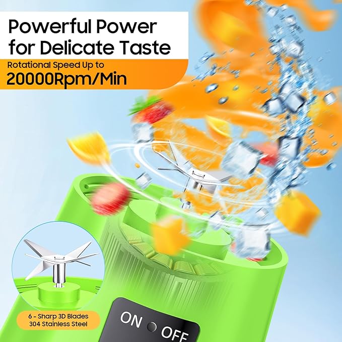 Personal Blender for Shakes and Smoothies - 2025 New Upgrade Cordless Portable Blender USB-C Rechargeable, 380Ml BAP Free Juice Cup, 6 Blades Freshly Squeezed for Picnic/Sprots, 20000Rpm/Min Speed