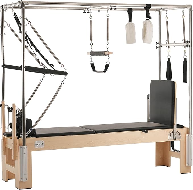 VEVOR Pilates Reformer Machine, Pilates Workout Equipment for Home Gym Studio Use, Pilates Bed with Dual Resistance- Spring & Cord, Reformer Set, Up to 400 LBS