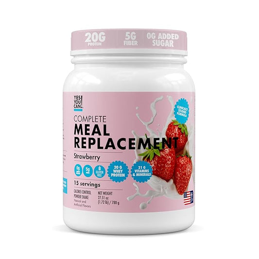 Yes You Can! Meal Replacement Shake - 20G Protein, 5G Fiber, 21 Vitamins & Minerals - Meal Replacement Protein Powder - Complete All-in-One Nutrition - 15 Servings (Strawberry)