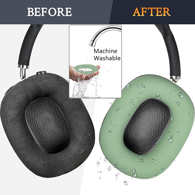 SOULWIT Protective Kit for AirPods Max, Headband Cover + TPU Case Protector + Silicone Ear Pads Cover, Sweatproof Accessory, Easily Washable, Anti-Scratch (Green)