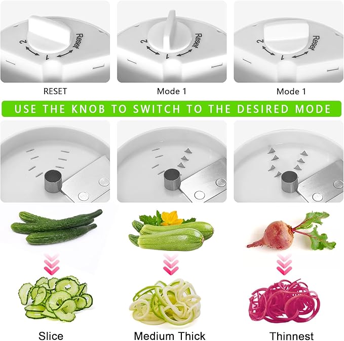 3 in 1 Vegetable Spiralizer Slicer, Adjustable Zucchini Carrot Noodle Maker, Cucumber Spiral Cutter, Easy to Use Kitchen Tool(White)