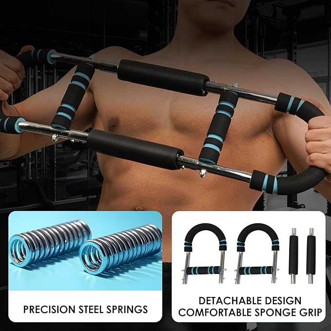 Twister Arm Exerciser, 40-130lbs Adjustable Power Twister Bar with 2 Springs & Training Poster, Upper Body Home Workout Equipment for Men & Women, Detachable Chest Exerciser