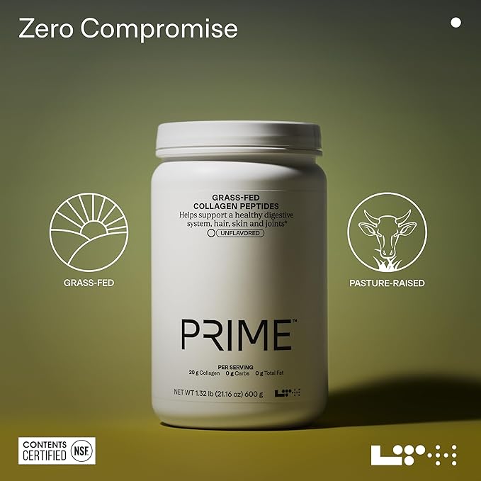 LTH Prime Collagen Peptides - Trusted by Life Time Fitness Members - Collagen Powder for Digestive Health - Supports Healthy Joints, Hair & Skin - from Grass-Fed Cows - Unflavored - 30 Servings