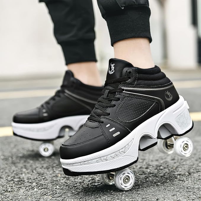 Double-Row Deform Wheel Automatic Walking Shoes Invisible Deformation Roller Skate 2 in 1 Removable Pulley Skates Skating Parkour