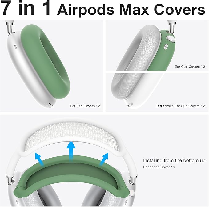 BRG 7in 1 Silicone Case Covers for AirPods Max, Sweat-Proof Ear Pad Case Covers/Ear Cup Covers/Headband Cover for AirPods Max Headphones, Accessories Soft Shell Protectors for Apple AirPods Max