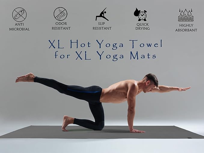 Tatago Hot Yoga Mat Towel Non Slip for Hot Yoga (72-84 inch Mats) Our Hot Yoga Towel Non Slip Silicone Dabs & Absorbent Microfiber Blend Gives You More Grip As You Drip! (Nube Gris, XL - 84")