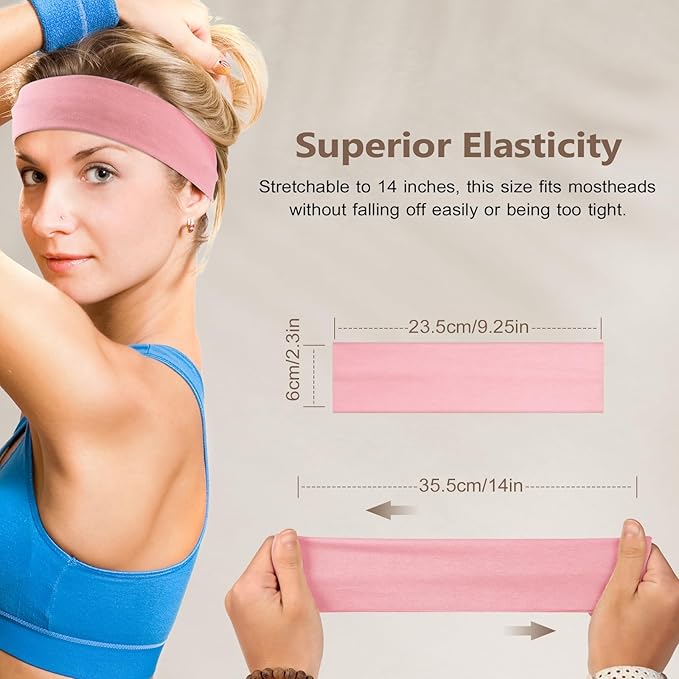 Headbands for Women Non Slip - 7PCS Fashion Sports Hair Bands for Women's Hair, Soft Cotton Cloth Stretchy Headbands for Women for Workout Yoga Running
