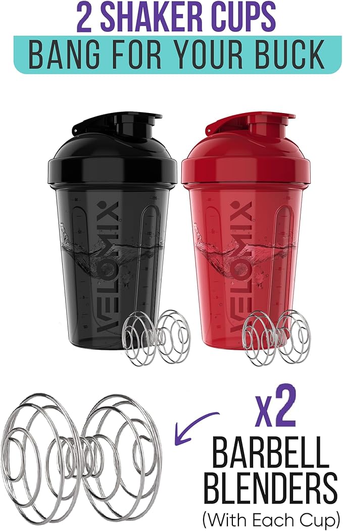 '-2 Pack- 20 oz Protein Shaker Bottles for Protein Mixes - 2x Wire Whisk | Leak Proof Shaker Cups for Protein Shakes and Pre Workout | Protein Shaker Bottle Pack