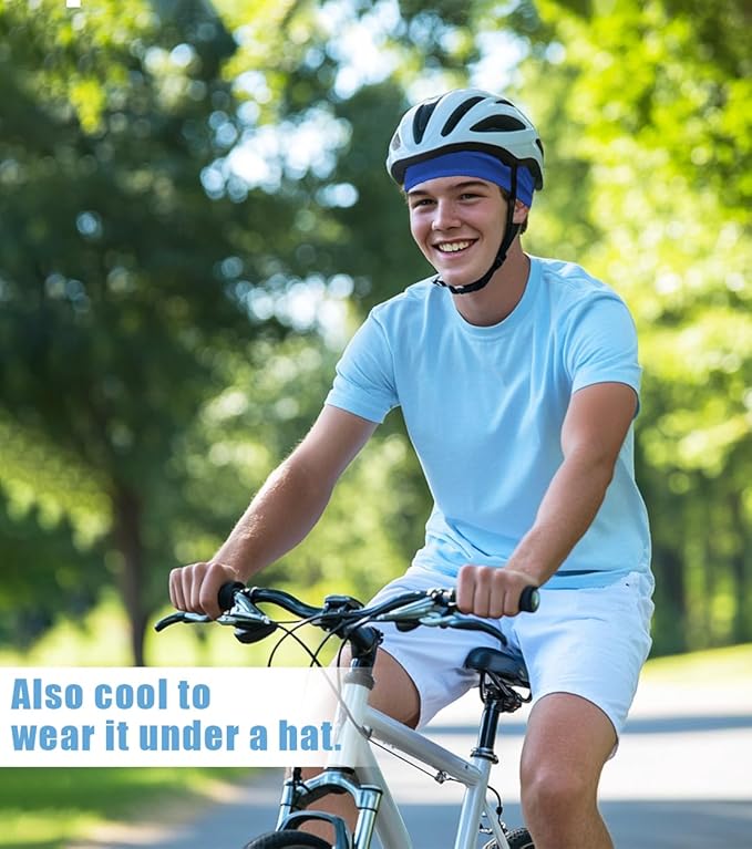 Sport Sweatbands for Men and Womem, 4 Pack, Double-Layer Workout Headbands, Sweat Wicking Hairbands for Fitness Running Football