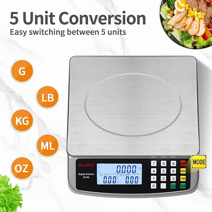 Food Scale 88lb/40kg Large Digital Kitchen Scale 0.05oz/1g with Price Computing Commercial Scale 304 Stainless Steel gram Scale for Baking Cooking Meat Restaurant ,USB or AA Battery(Included)