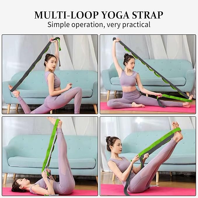 Stretching Strap Yoga Strap, 10 Loops Non-Elastic Stretch Bands Helps Women and Men Improve Flexibility for Home Workout, Physical Therapy, Pilates, Exercise, Dance, Comes with Door Anchor