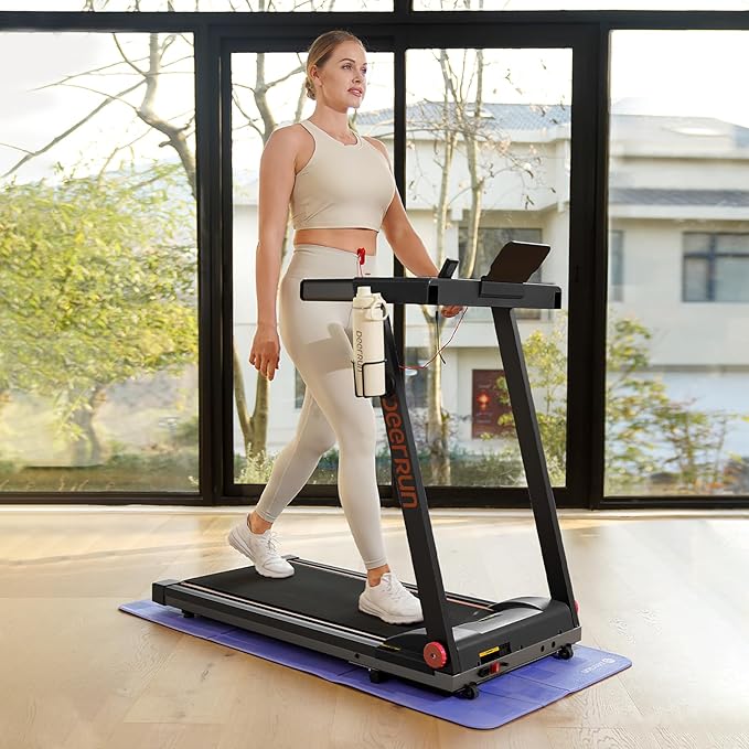 DeerRun Treadmills for Home with Incline and Handles, 3.5 HP Foldable Treadmill 350 LBS Weight Capacity for Small Spaces, Folding Running Machine with Smart APP