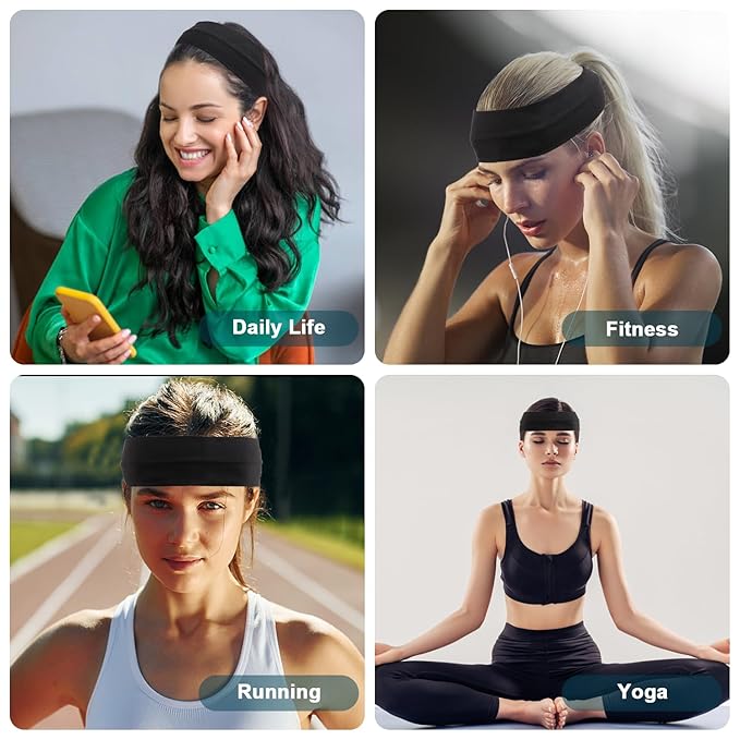 DERAYEE Headbands for Women, 6 Pcs Black Elastic Headbands Soft Fabric Non Slip Hair Bands for Women Yoga Sports Workout (9 x 2.5 Inch)