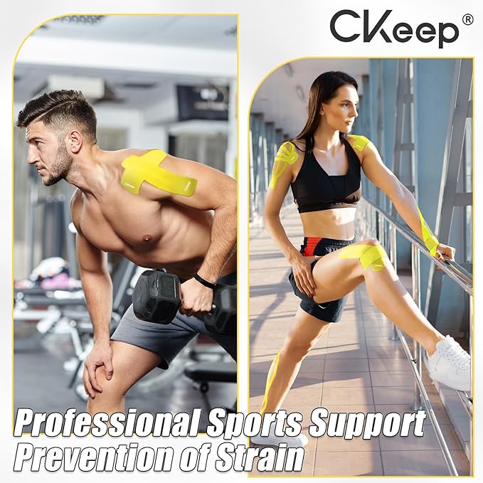 CKeep 4 Rolls Kinesiology Tape, Original Cotton Elastic Athletic Tape, 20 Precut 10" Strips Each,Yellow, Ideal for Muscle Support & Injury Prevention