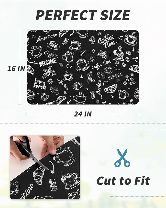 AMOAMI Coffee Mat Hide Stain Rubber Backed Absorbent Dish Drying Mat for Kitchen Counter - Fits Under Coffee Maker & Espresso Machine (16X24, Ink)