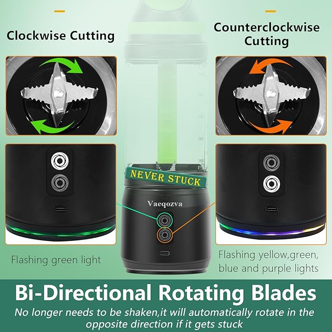 Portable Blender for Shakes and Smoothies, 24oz Travel Blender 300Watt on the Go Blender USB Rechargeable Personal Blender with a Travel Lid & BPA Free Bottle(Green Cap Black Body)