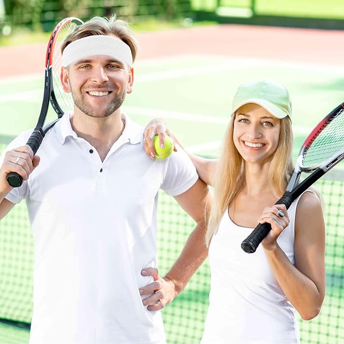 4 Pack Sweatbands Sports Headband for Men and Women, Moisture Wicking Athletic Workout Headband for Running, Tennis, Basketball, Yoga, Gym Stretchy Unisex Sweatband