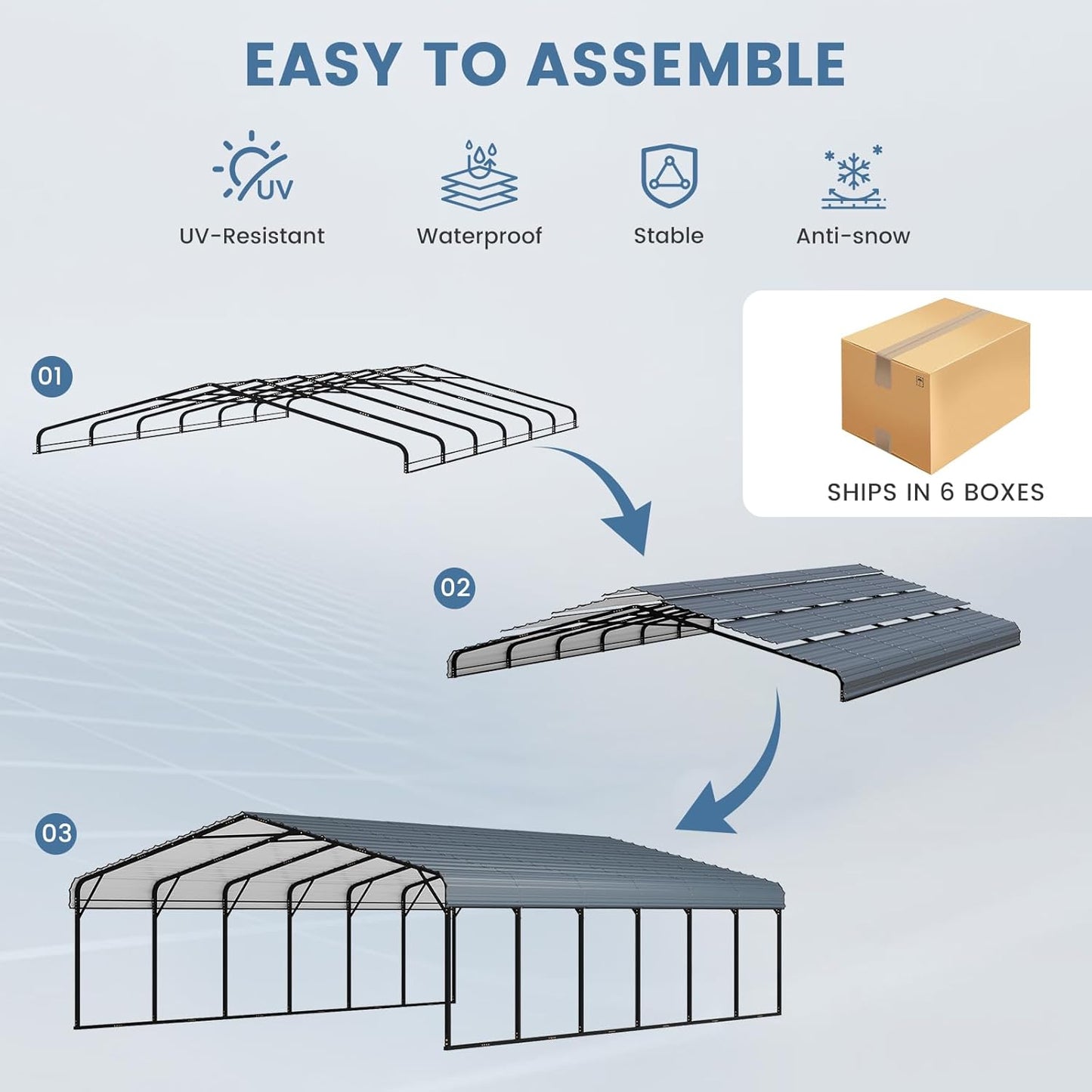EROMMY 20x30 FT Metal Carport, Heavy Duty Carports with Galvanized Steel Roof and Frame, Sturdy Car Shed in All Weathers, Easy Assembly Car-Shelter for 2 Cars, SUV, Tractors and Boat, Gray