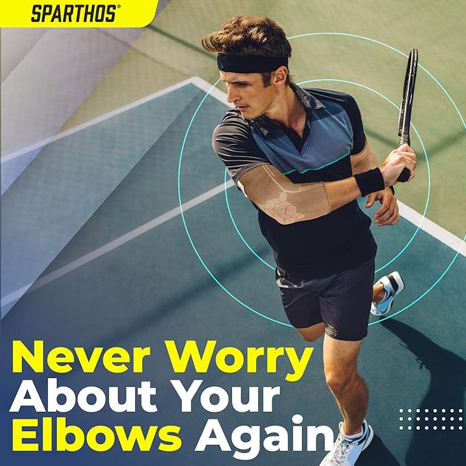 Sparthos Elbow Compression Sleeves (Pair) – Tennis and Golfer's Elbow Support – Elbow Brace for Men and Women – Made from Innovative Breathable Elastic Blend
