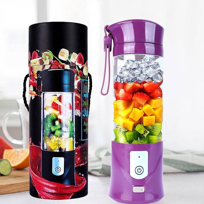Portable Personal Blender,13OZ Cordless Juicer Cup,Serrated 6 Blade,with Filter,USB Rechargeable and Self Cleaning,Ideal for Smoothies,Ice Blending,Juicing,Mini Blender for Travel Sports Outgoing