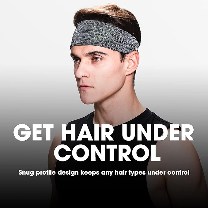 Braylin Men's Headbands, 3-Pack Head Band for Men, Sport Sweatbands for Running Fitness Yoga Cycling, Sweat Wicking Non Slip