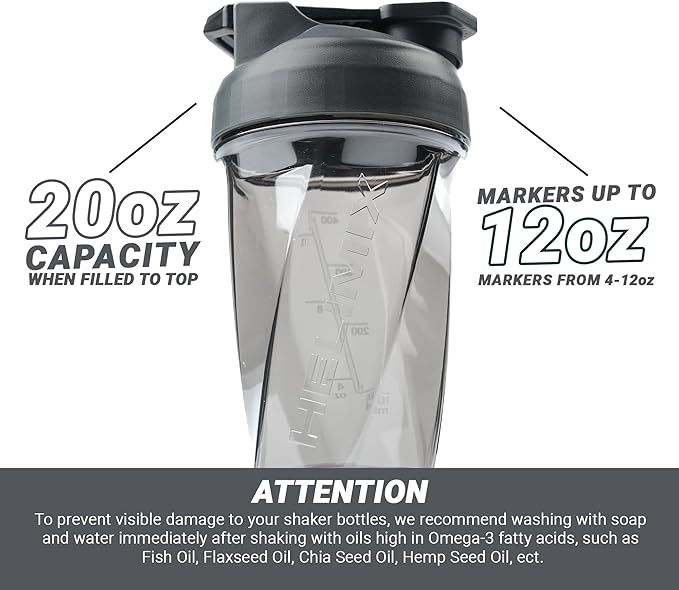 HELIMIX 1.5 Vortex Blender Shaker Bottle Holds Upto 20oz | No Blending Ball or Whisk | USA Made | Portable Pre Workout Whey Protein Drink Shaker Cup | Mixes Cocktails Smoothies Shakes | Top Rack Safe