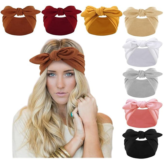 DRESHOW 8 Pack Bow Headbands of Solid Color for Women’s Hair Non Slip Wide Vintage Head Wraps Knotted Cute Hair Band Accessories