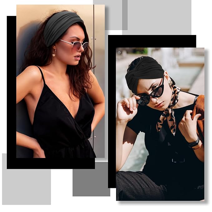 S&N Remille Wide Headbands for Women, Large Hairband, Elastic Non-Slip Headband Twist Knotted Accessories, Yoga Workout Vintage Hair 3 Pack (Colour-9)