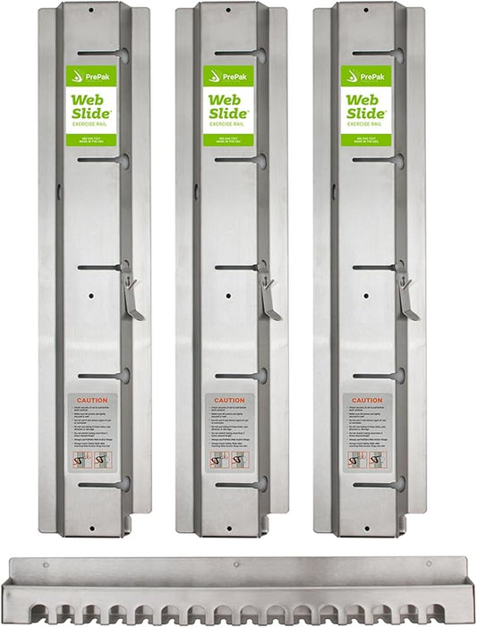 3-Pack Basics Rail System with Storage Rack, Stainless Steel - Perfect for Dynamic Warm-ups, CrossFit, Stretching, and Strength Building - Physical Rehab Equipment for Clinic, Home, or Gym