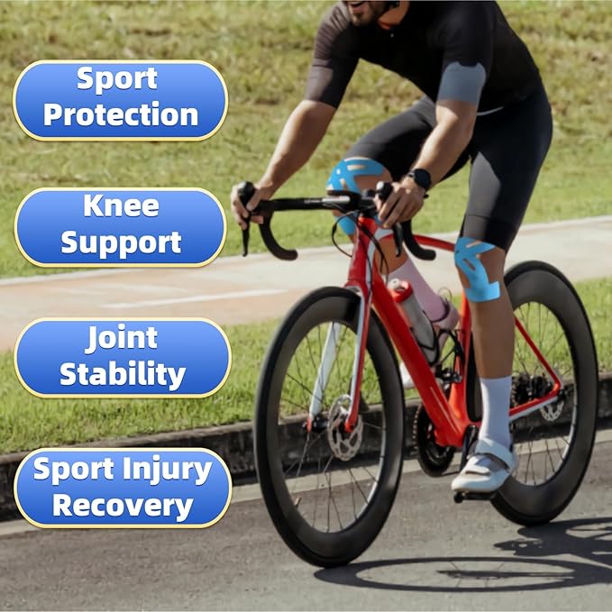 IEADEN Precut Kinesiology Tape for Knees, 10 Pcs - Knee Support & Stability, Knee Pain Relief Athletic Tape - Waterproof & Elastic, Breathable Hypoallergenic Latex-Free Tape, Beige