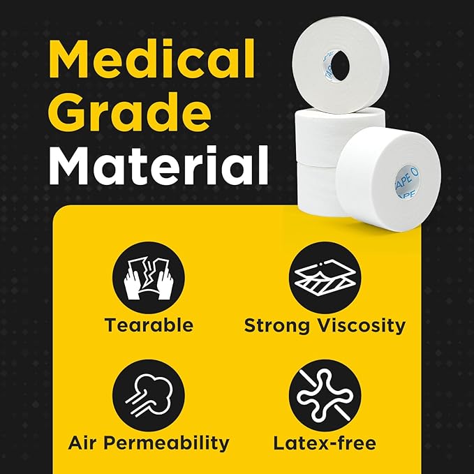 OK TAPE Athletic Tape Finger Tape, Extra Strong Adhesive Sports Tape for Weightlifting, Climbing, Basketball, Volleyball, White 3 Rolls 1.5" x 15yds and 1 Roll 0.5in x 15yds