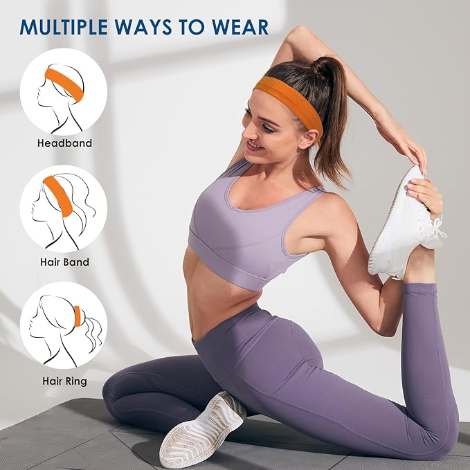 Sports Headbands for Women, 5 Pack Moisture Wicking Non Slip Sweatbands Fashionable Hairbands for Workout Yoga Running Gym