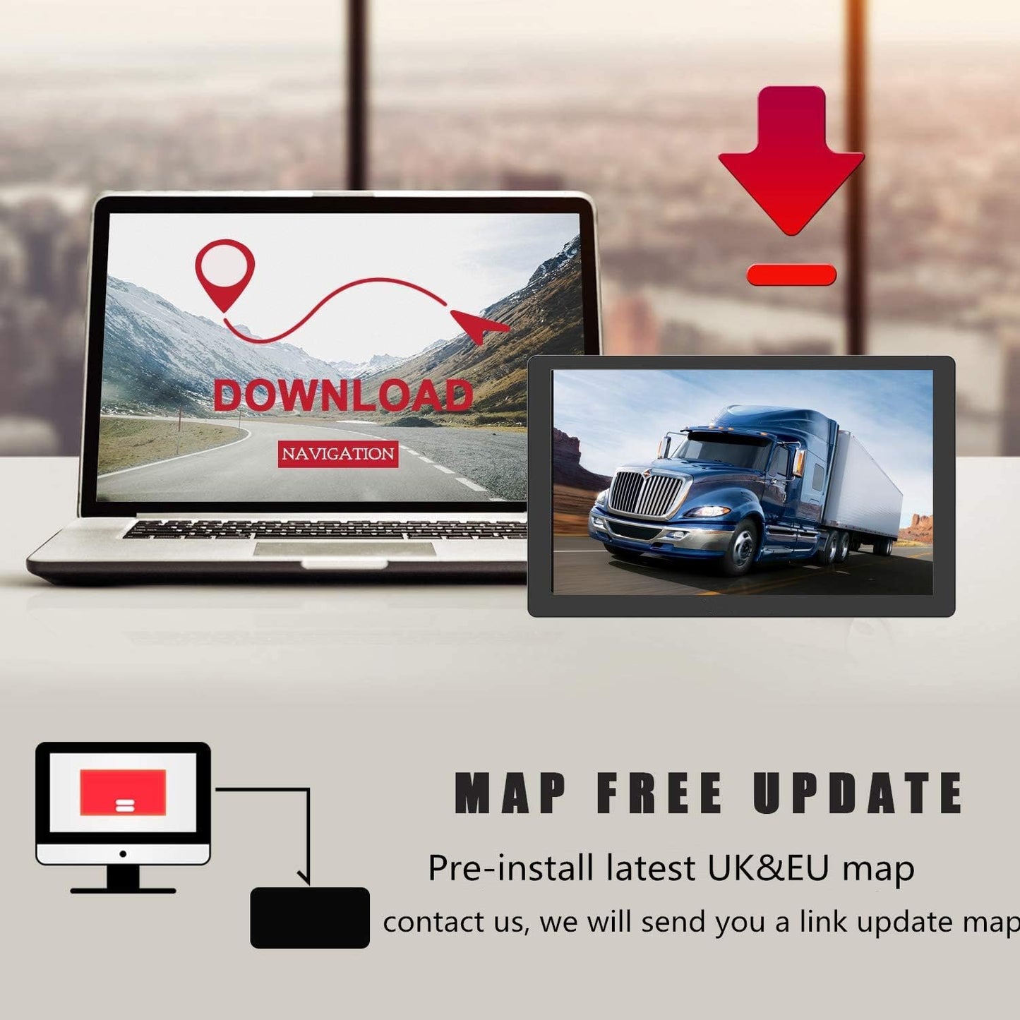 GPS Navigator for Car Truck RV – 9'' HD Touchscreen, Latest 2025 Map with Custom Truck Routing, Lane Guidance, Turn-by-Turn Voice Directions, Speed & Red Light Alerts, Free Lifetime Updates