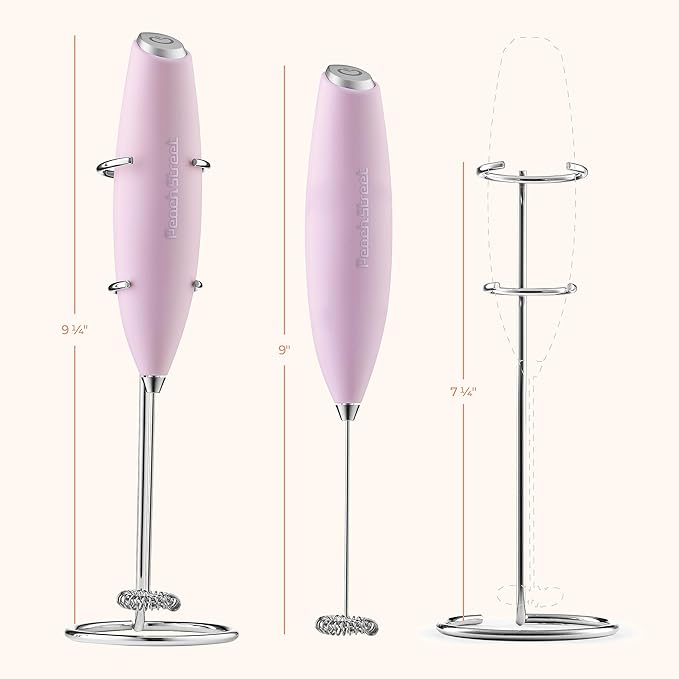 Powerful Handheld Milk Frother, Mini Milk Foamer, Battery Operated Stainless Steel Drink Mixer with Frother Stand