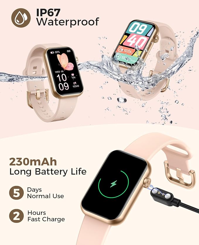 Smart Watch Fitness Tracker (Answer/Make Calls), 24/7 Heart Rate Spo2 Blood Pressure Monitor Sleep Tracker, 114 Sports Modes Calorie Step Tracker Pedometer, Waterproof Activity Tracker for Women