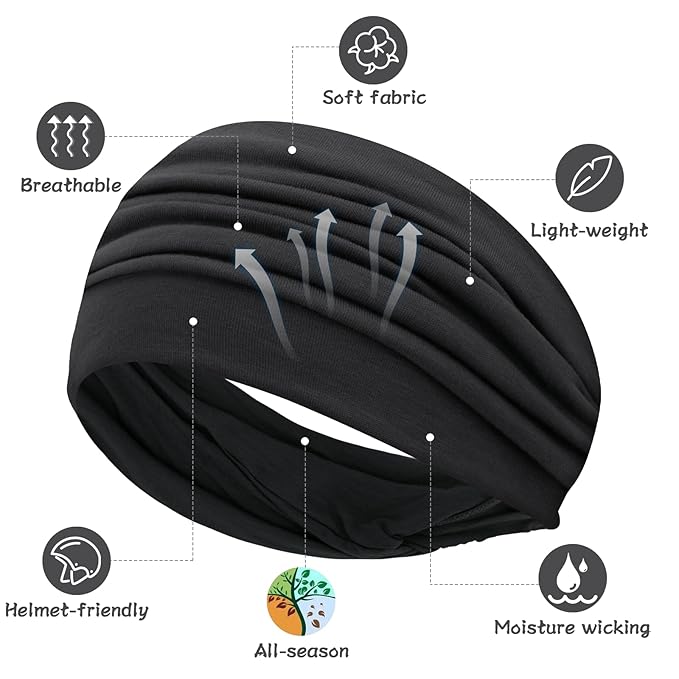 S&N Remille Wide Headbands for Women, Large Hairband, Elastic Non-Slip Headband Twist Knotted Accessories, Yoga Workout Vintage Hair 3 Pack (Colour-6)