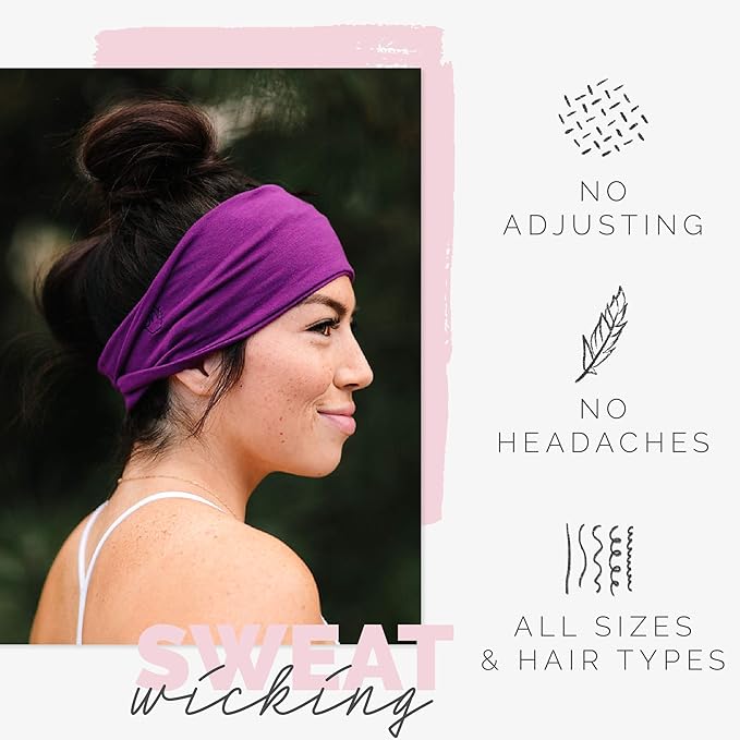 Maven Thread Headbands for Women - Wide Sports Headband for Running, Exercise, Gym, Athletic Workouts and Yoga, 4" Thick Non-Slip Sweatbands, 2Pack