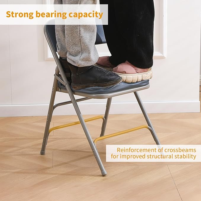 BOOSDEN Folding Chair, Foldable Chair, Faux Leather Fold Up Chair for Home, Office, Dining, Portable and Compact Metal Frame Folding Seat, Thickened Padded Fold Out Chair Indoor & Outdoor, Blue