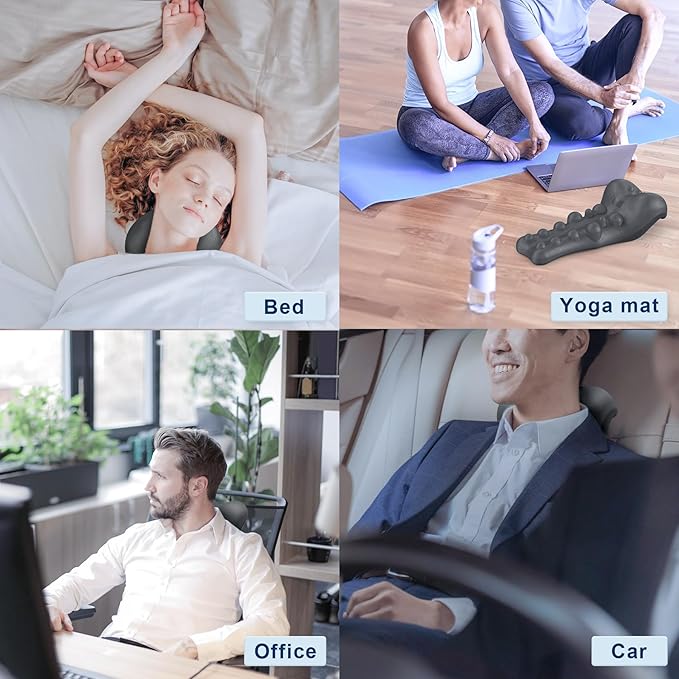 Neck and Shoulder Relaxer with Upper Back Massage Point, Cervical Traction Device Neck Stretcher for TMJ Pain Relief and Cervical Spine Alignment Chiropractic Pillow (Grey)