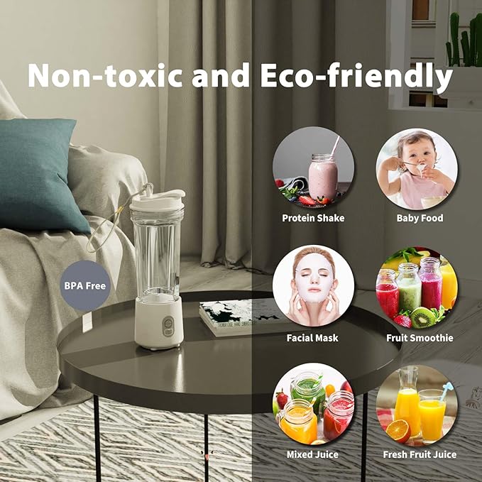 Portable Blender for Shakes and Smoothies 17Oz, Personal Blender 4000mAh USB Rechargeable, 500ml Portable Juicer for Kitchen/Travel/Gym(White)