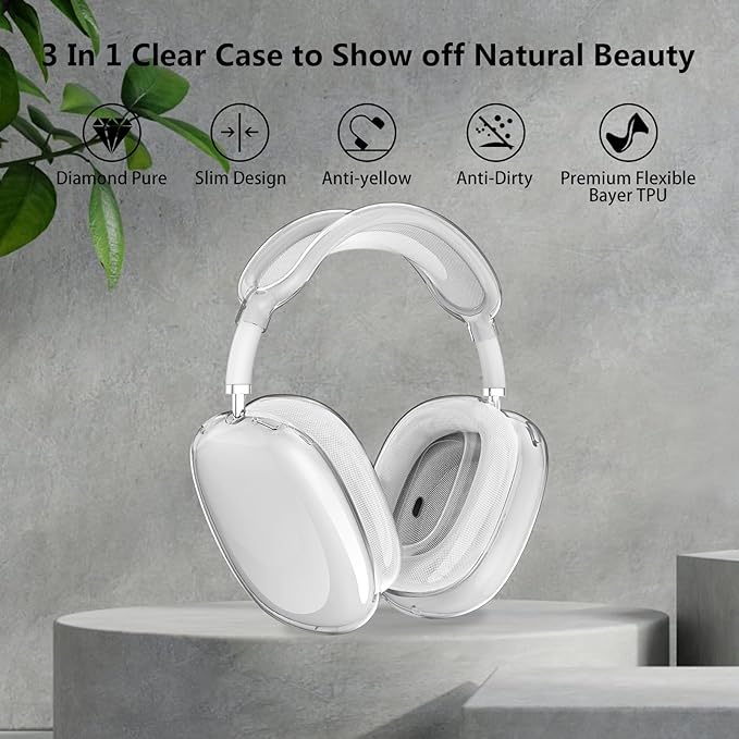 for AirPods Max Case Clear,3 in 1 Clear Soft TPU Ear Cups Case Cover/Ear Pad Case Cover/Headband Cover for Airpods Max Case Cover,Case for AirPod Max Headphone Accessories-Crystal