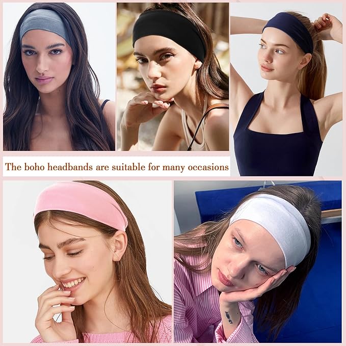 Headbands for Women, 8 Pack Wide Stretchy Headbands for Women Daily Use Sport Yoga Running
