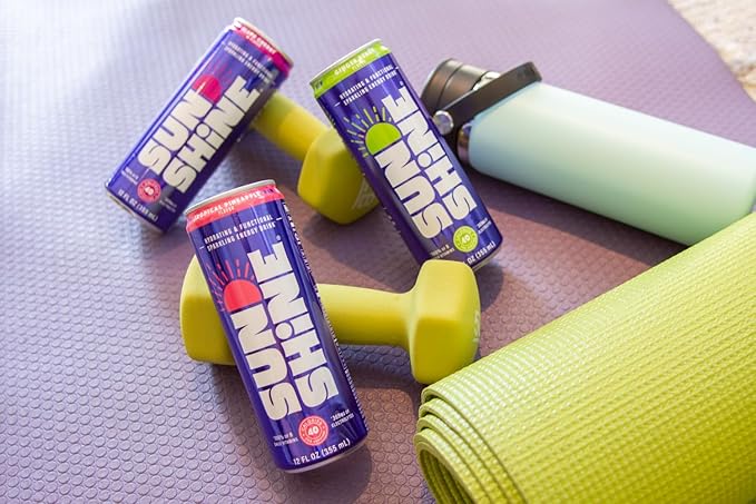 Sunshine Sparkling Energy Drink, Ginger Berry with Daily Essential Vitamins, 360mg of Electrolytes, 70mg of Natural Caffeine, 12 Fl Oz (Pack of 12)