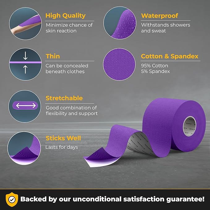 Kinesiology Tape-Incredible Support for Athletic Sports and Recovery+Free Taping Guide-Uncut 2 inch 16.4 feet Roll (Indigo Purple + Free Taping Guide, Pack of 1)
