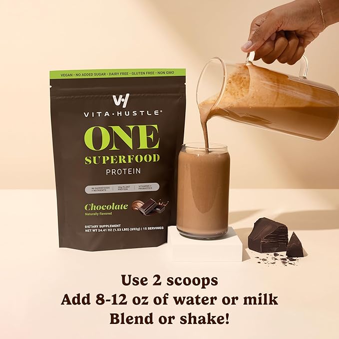VitaHustle ONE Meal Replacement Shake - Plant Based Protein Powder by Kevin Hart - Vegan, Meal Replacement Powder with Superfoods, Vitamins, Adaptogens & Probiotics -Choc Peanut Butter Banana Flavor, 15 Servings