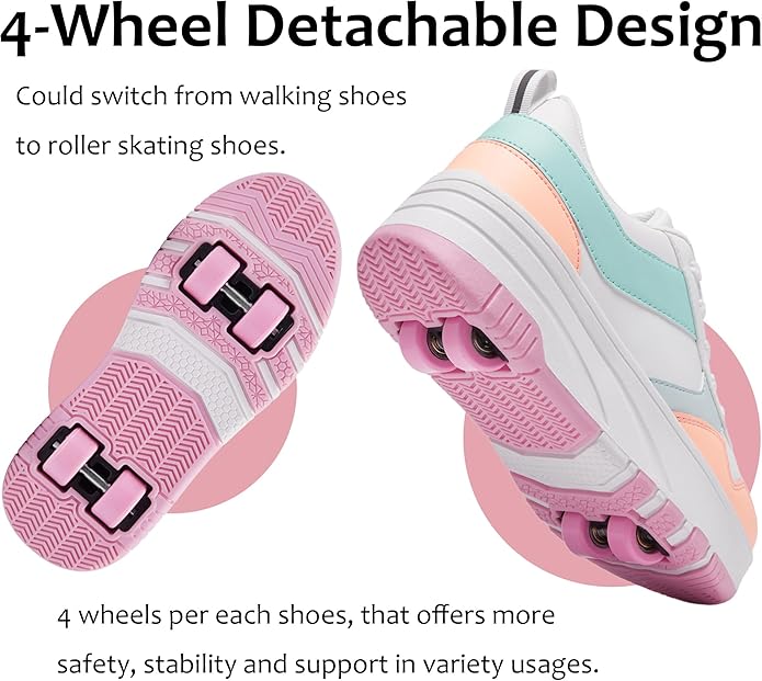 Roller Skate Shoes for Kids Girls Boys Detachable Wheeled Fashion Sneakers